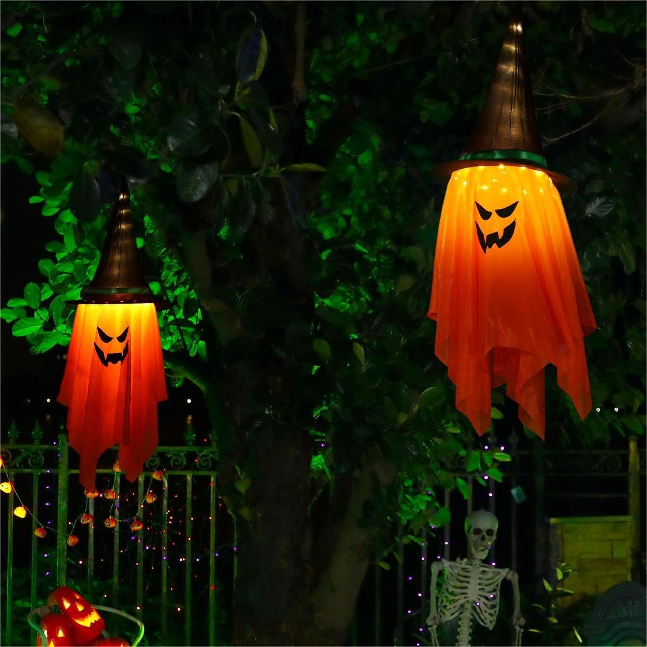 FELIXLEO LED-Dekofigur 2 Stück Halloween Deko Garten Outdoor LED Lichterkette 1m