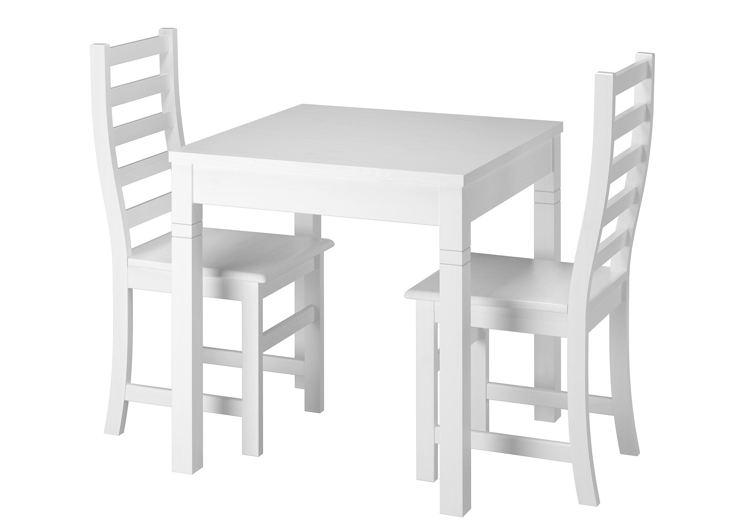 ERST-HOLZ Essgruppe Moderne weiße Essgruppe mit Tisch und 2 Stühle Kiefer Massivholz