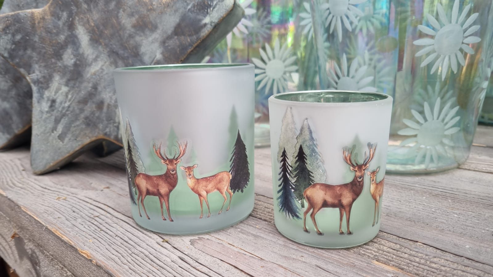 Florissima Windlicht Wunderschönes Windlicht Set mit Hirschen in grün mix 2 günstig online kaufen