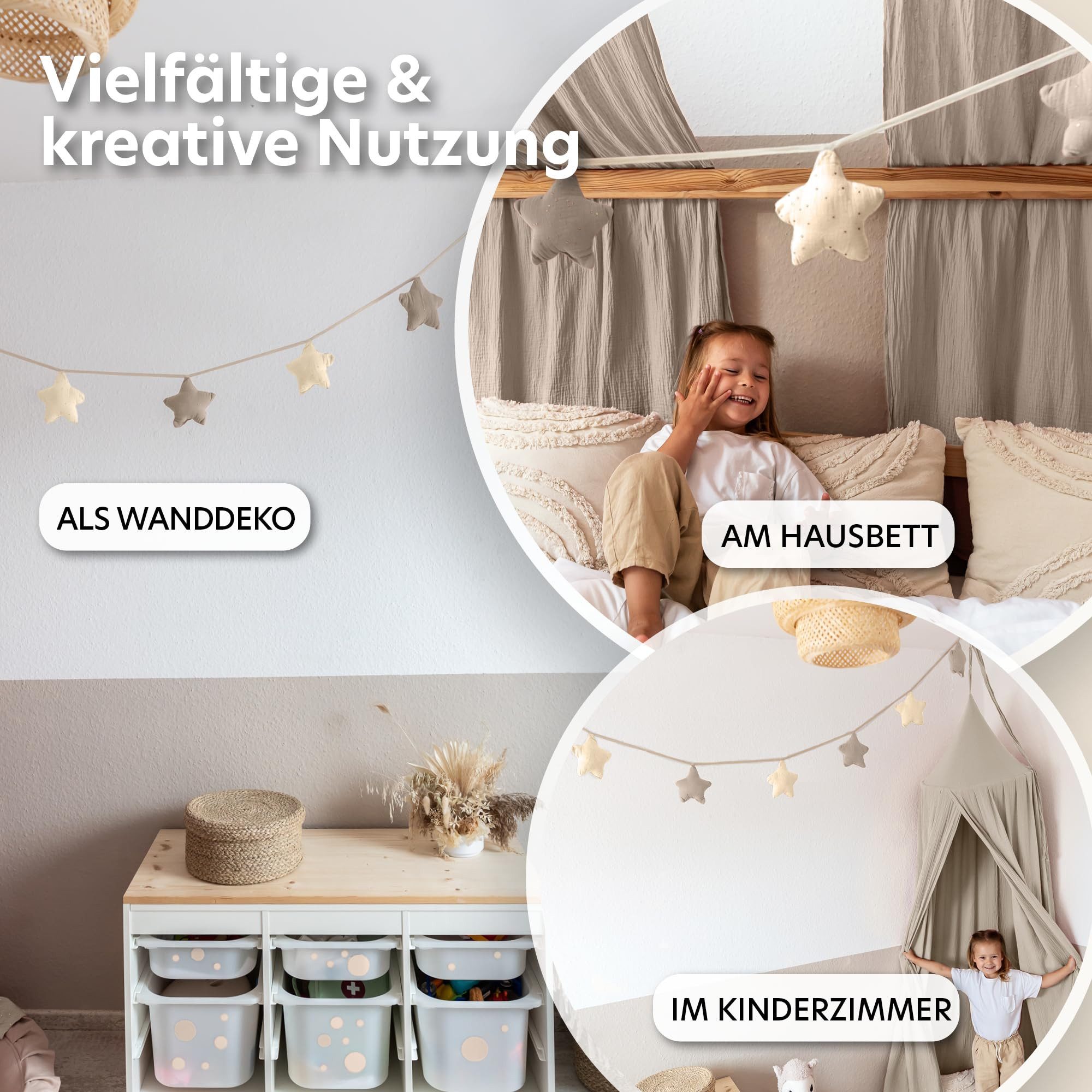 lilimaus Wimpelkette Sternenkette für Kinderzimmer - handgenähte Stoff-Girlande, handgefertigte Stoff-Girlande ca. 300 cm - Wimpel oder Sterne – Bild 2 von 5