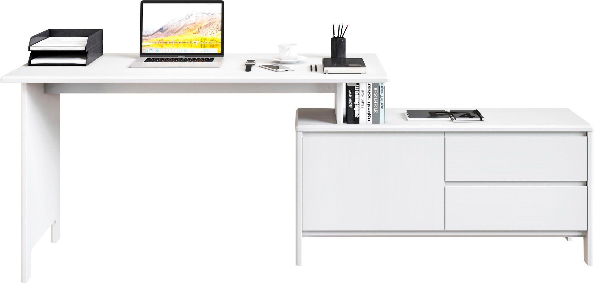 Home affaire Schreibtisch Luven, aus Massivholz, in 2 Breiten, variable Nut günstig online kaufen