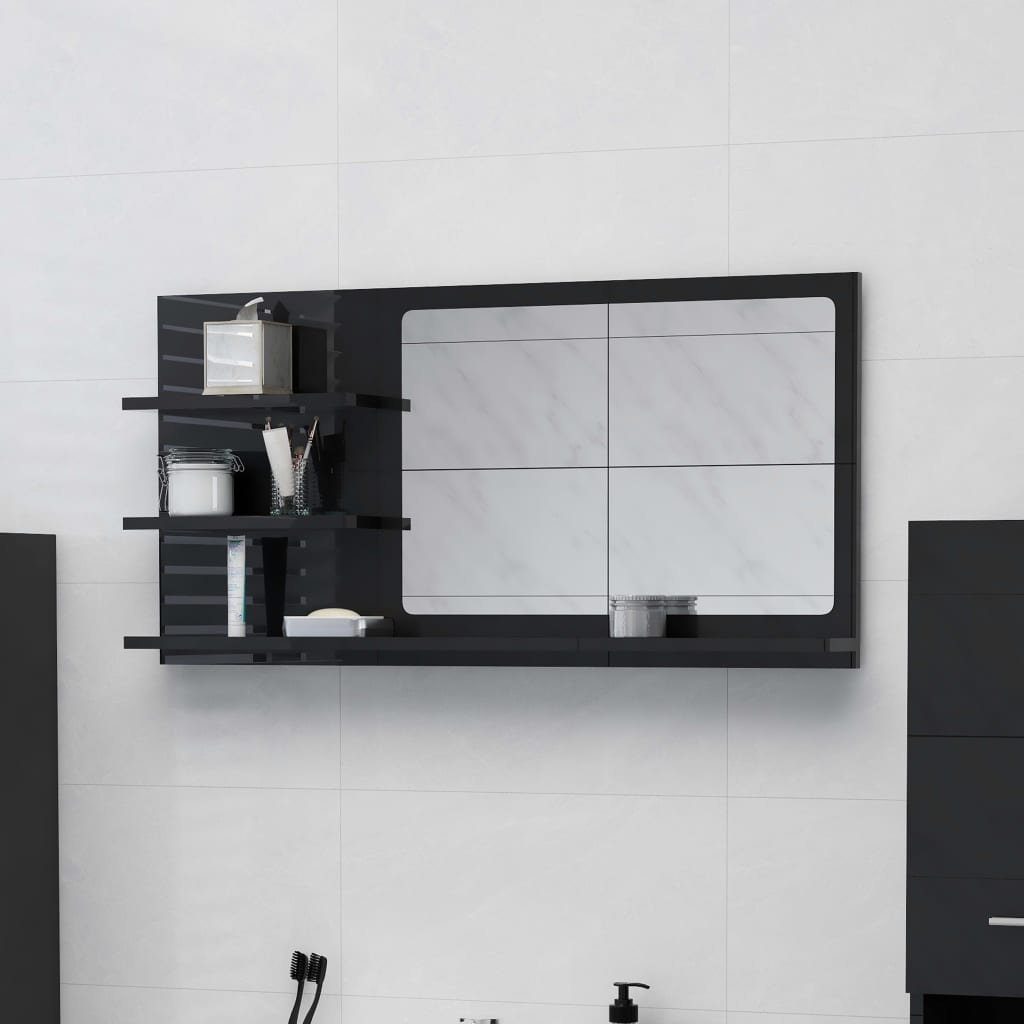 (1-St) cm 90x10,5x45 vidaXL Badezimmerspiegelschrank Hochglanz-Schwarz Badspiegel Holzwerkstoff