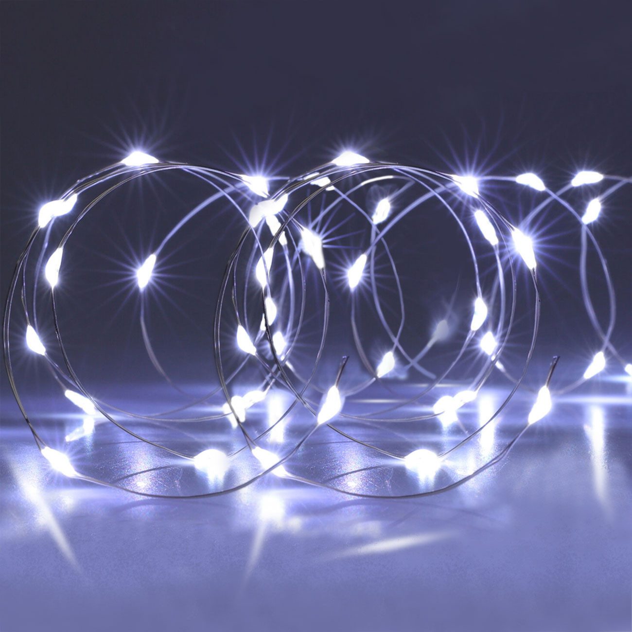 Excellent Houseware Lichterkette Silberdraht Lichterkette 95cm Deko 20 LEDs Hellweiß Batterie IP20, 20 hellweißen Micro-LEDs & 5 cm Abstand