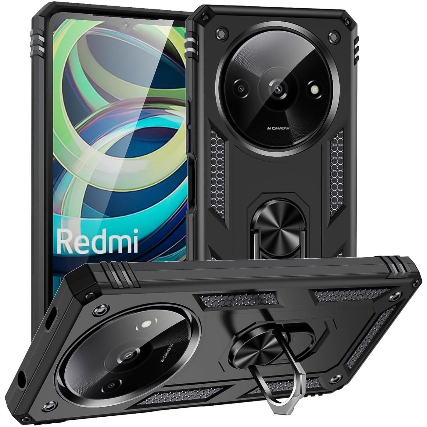 CoolGadget Handyhülle Armor Shield Case für Xiaomi Redmi A3 6,71 Zoll, Outdoor Cover mit Magnet Ringhalterung Handy Hülle für Redmi A3