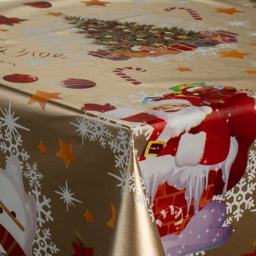 laro Tischdecke Wachstuch-Tischdecken Weihnachten Gold Schneemann rechteckig