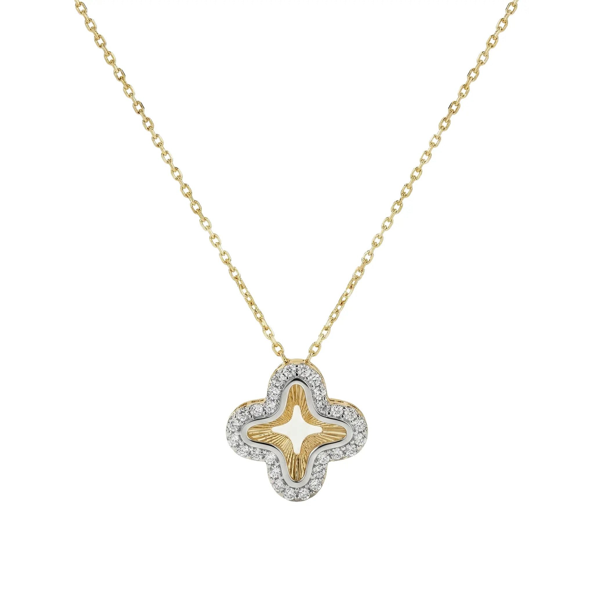 Kette mit Anhänger 375 Echtgold Veloria Clover Kleeblatt Zirkonia