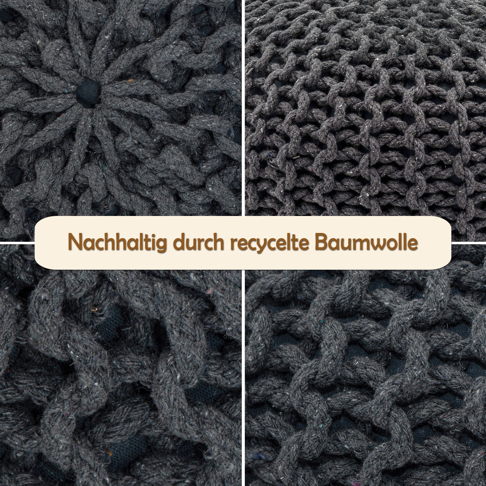 Amagohome Sitzhocker Strickhocker Pouf Ø45 o. 55cm Bodenkissen Sitzpouf XXL Baumwolle recyc – Bild 4 von 5