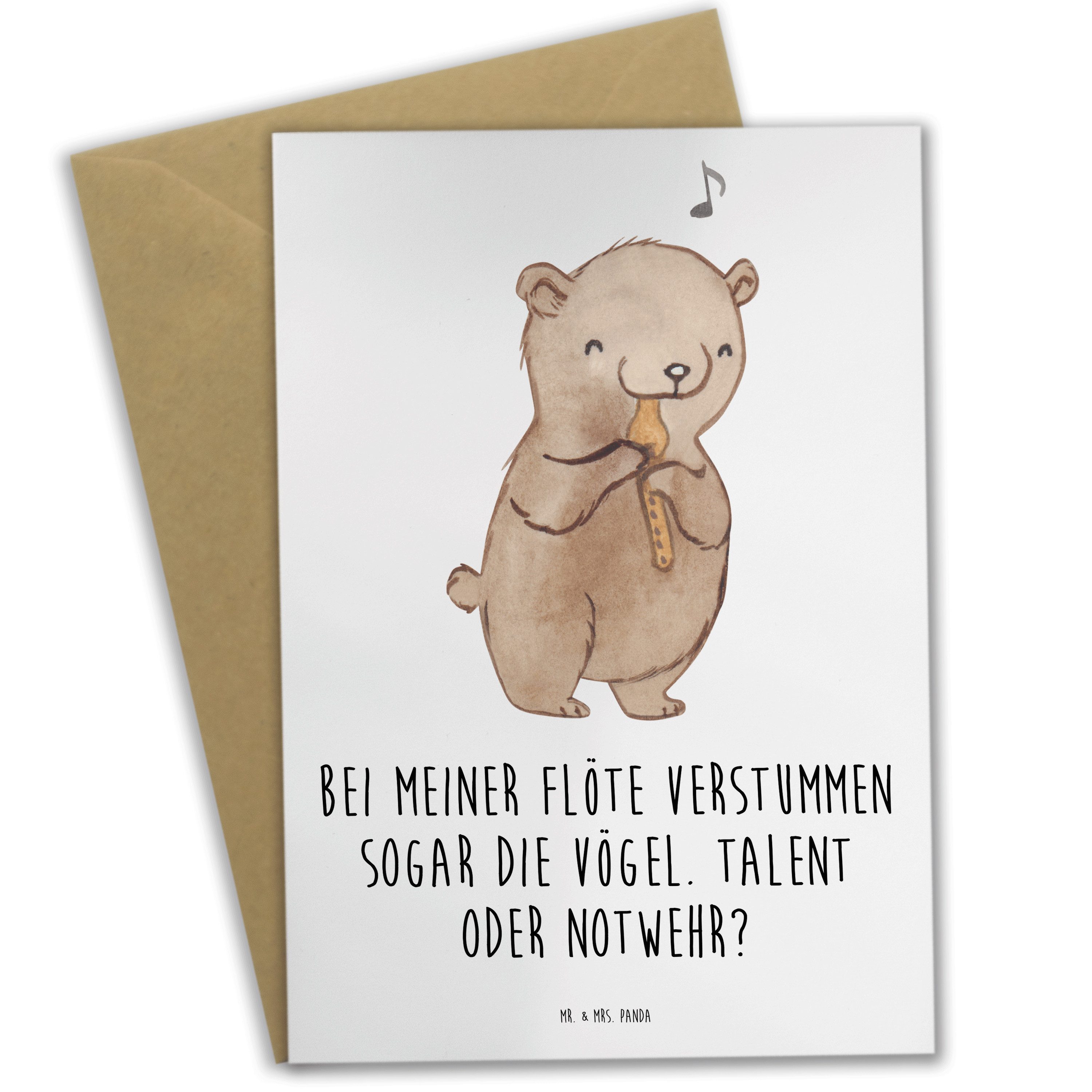 Mr. & Mrs. Panda Grußkarte Flöte Talent - Weiß - Geschenk, Humor, Melodie, Flötenspieler, Geburt, Matte Innenseite