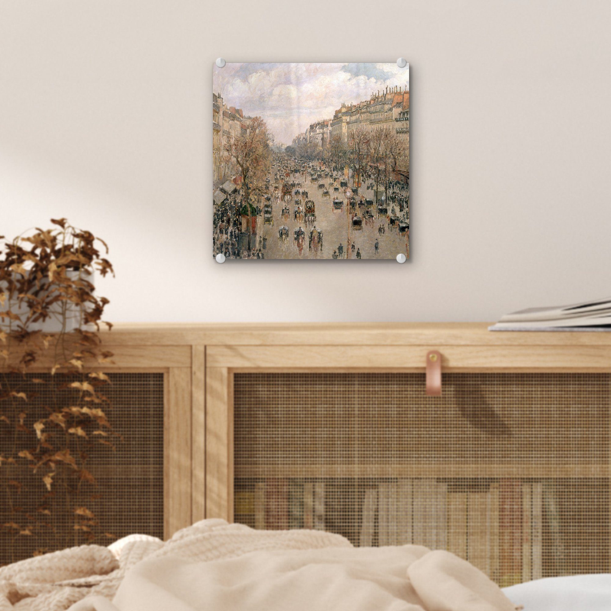MuchoWow Acrylglasbild Camille auf Bilder - (1 von Pissarro, - Boulevard auf Wandbild St), Gemälde Montmartre im Glasbilder Glas - Foto Wanddekoration Glas - Winter