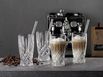 Nachtmann Latte-Macchiato-Glas NOBLESSE, 9-teilig, Transparent, mit Schliff, Kristallglas, mit 4 Gläsern, 4 Trinkhalmen und 1 Reinigungsbürste