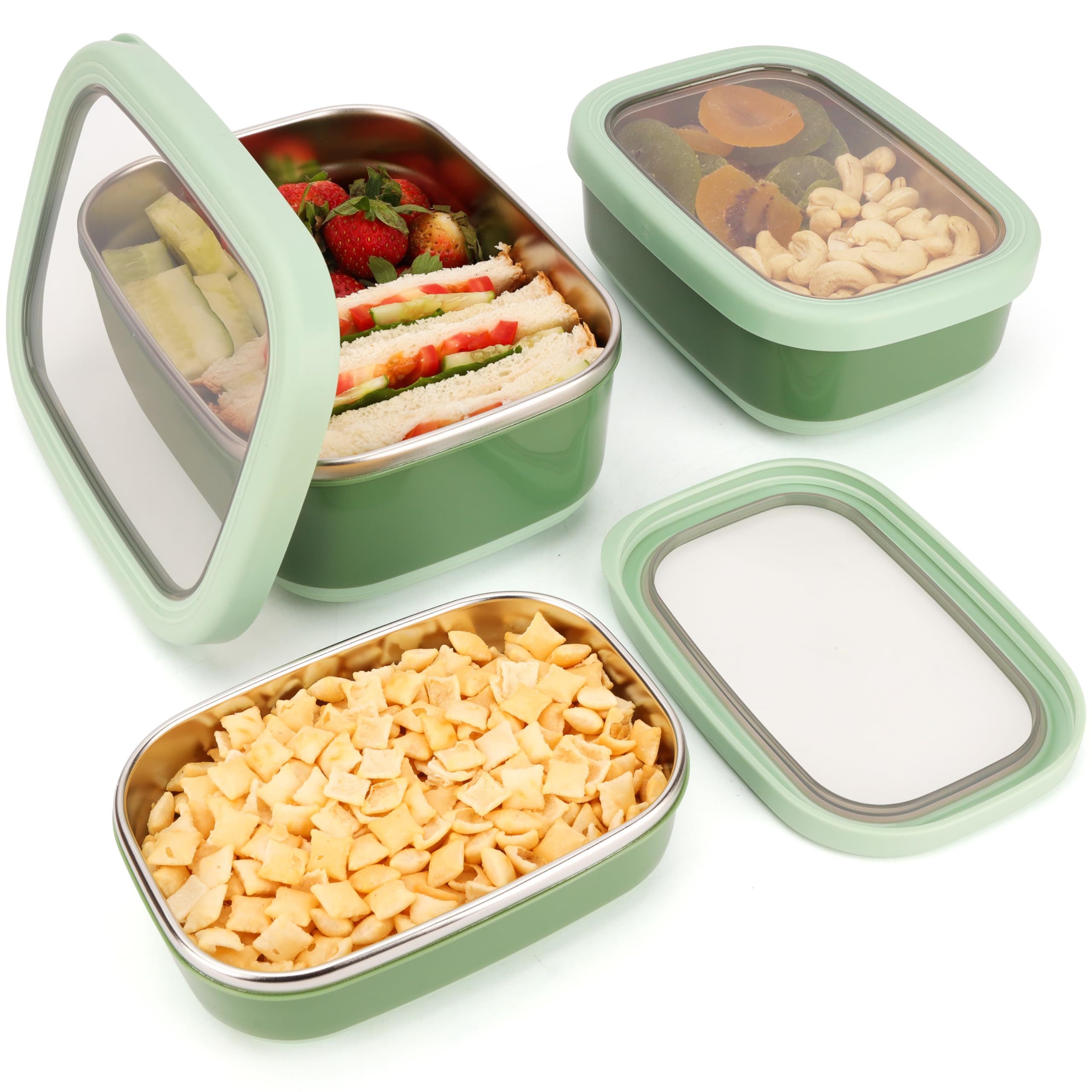Belle Vous Lunchbox Belle Vous 3 Teiliges Lunchbox Edelstahl Set mit Rutschfester, Edelstahl, (1-tlg)
