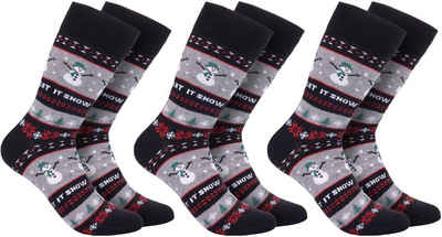 BRUBAKER Socken Weihnachtssocken für Damen und Herren (3-Paar, 1 Paar) Festliche Weihnachtsmotive - Baumwolle Socken Weihnachten