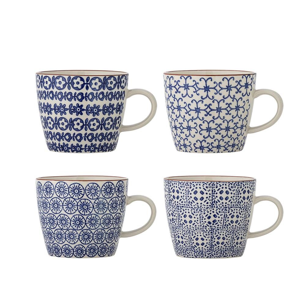 Bloomingville Becher Karine, 4-tlg., 4er-Set, Handgestempelt, Handbemalter Rand, 300 ml, Happy Changes