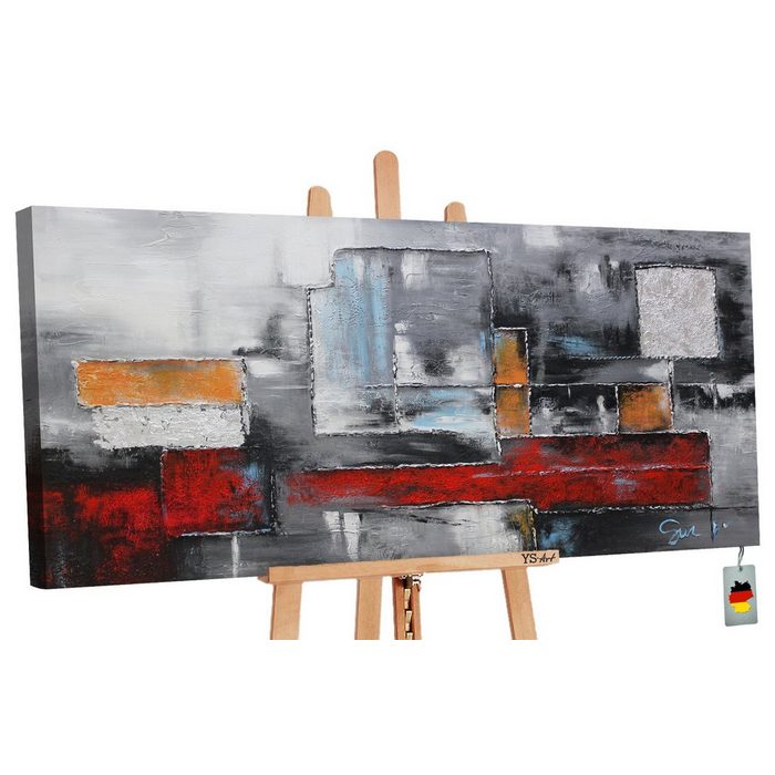 YS-Art Gemälde Abstraktion Abstraktion Abstraktes Leinwand Bild Handgemalt Quadrat Rechteck Rot Orange