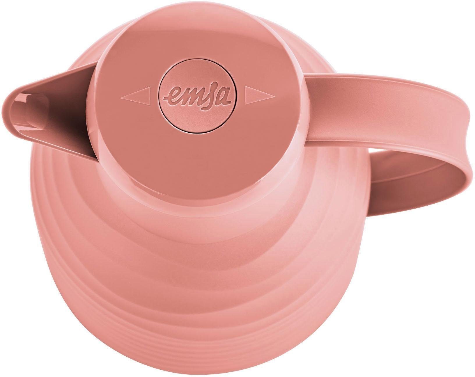 Emsa Isolierkanne Samba Wave, 1 l, Made in Germany, 12h warm/24h kalt, Quick-Press-Deckel, Glaskolben