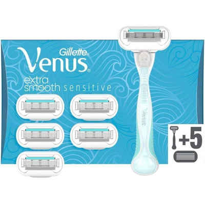 Gillette Venus Körperrasierer Extra Smooth Sensitive Rasierer Damen + 6 Rasierklingen, 1-tlg.
