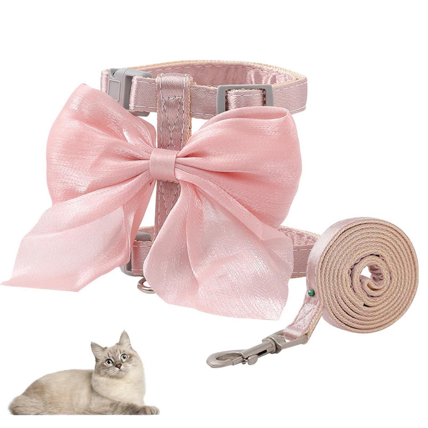 LuxusKollektion Schleppleine Katzengeschirr Leine Rosa mit Fliege Ausbruchsicher, Textil (1-tlg)