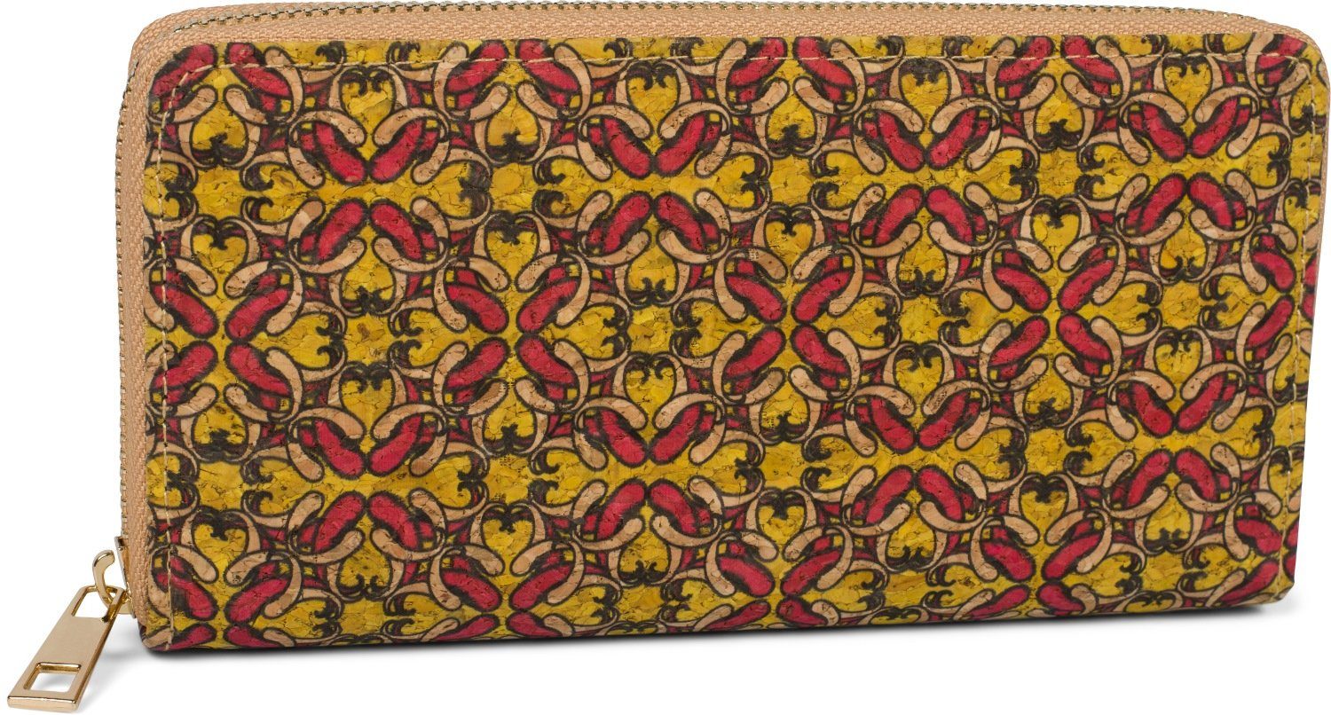 Geldbörse mit (1-tlg), Geldbörse Kork Print styleBREAKER buntem Gelb-Rot Muster