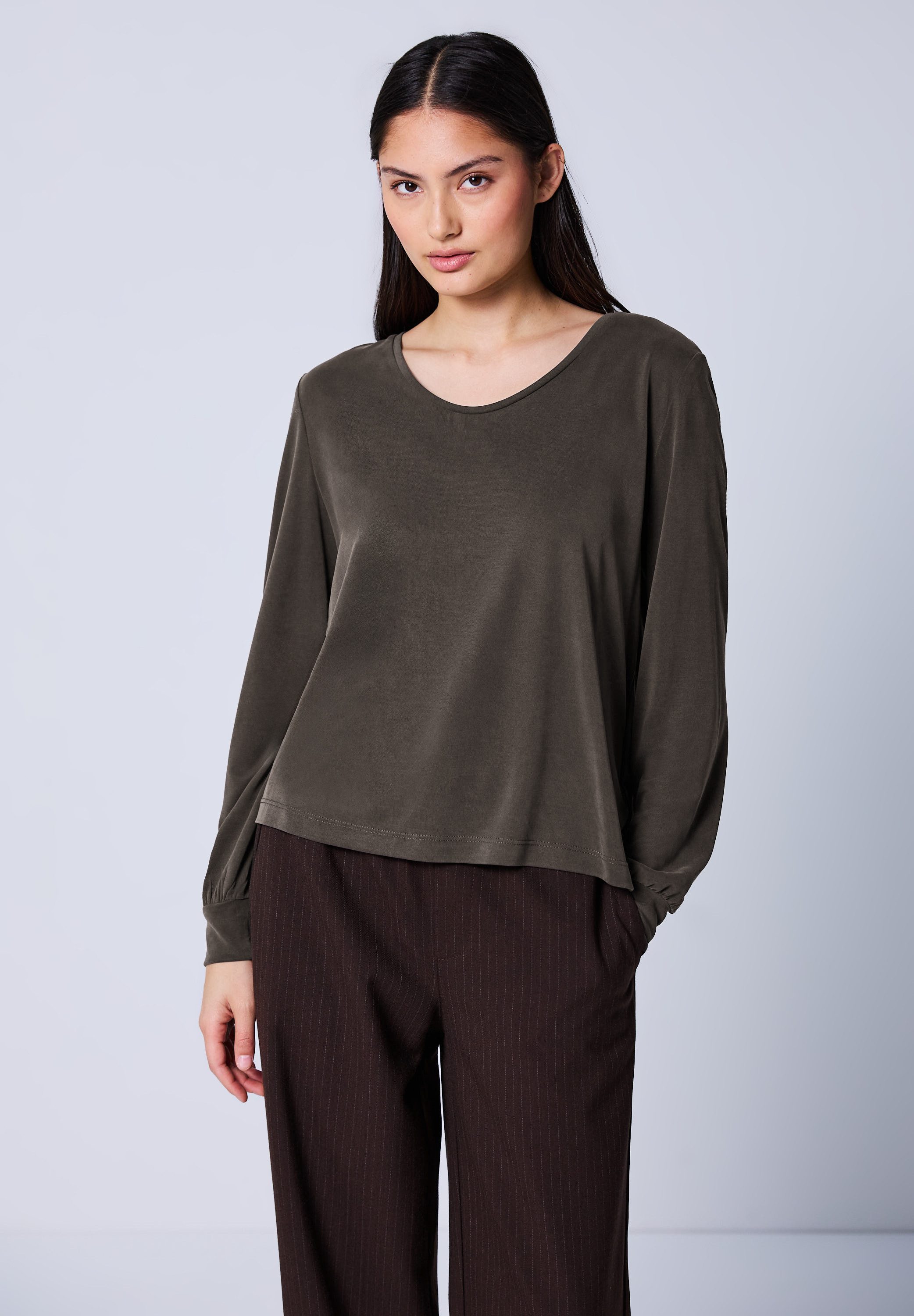 STREET ONE STUDIO Langarmshirt in Unifarbe günstig online kaufen