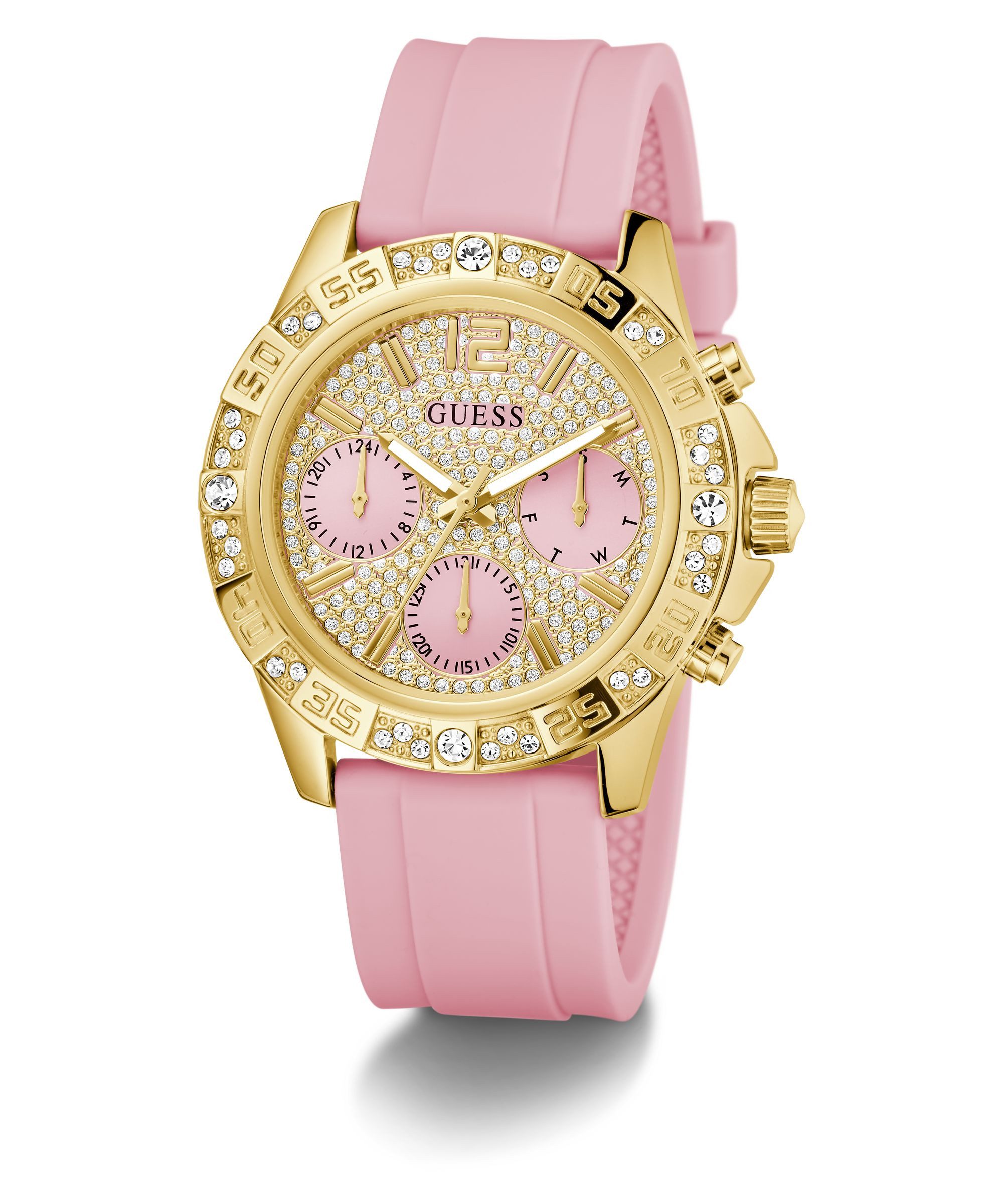 Guess Quarzuhr GUESS-MAJESTY GW0772L6, Armbanduhr, Damenuhr, Silikonarmband, analog, Wochentag, Tag