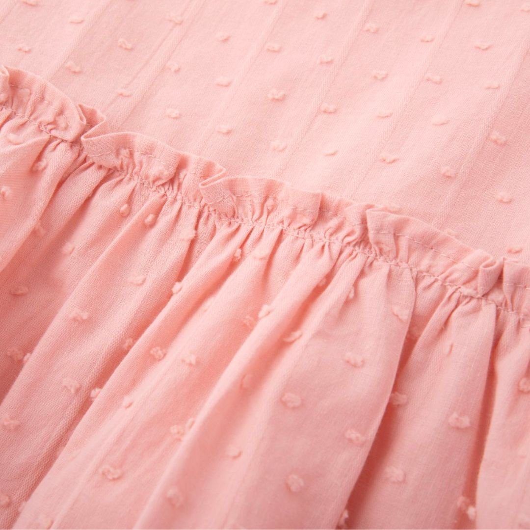 Kleid Rüschenkleid suebidou langarm für Mädchen rosa strukturiertes rosa Midikleid