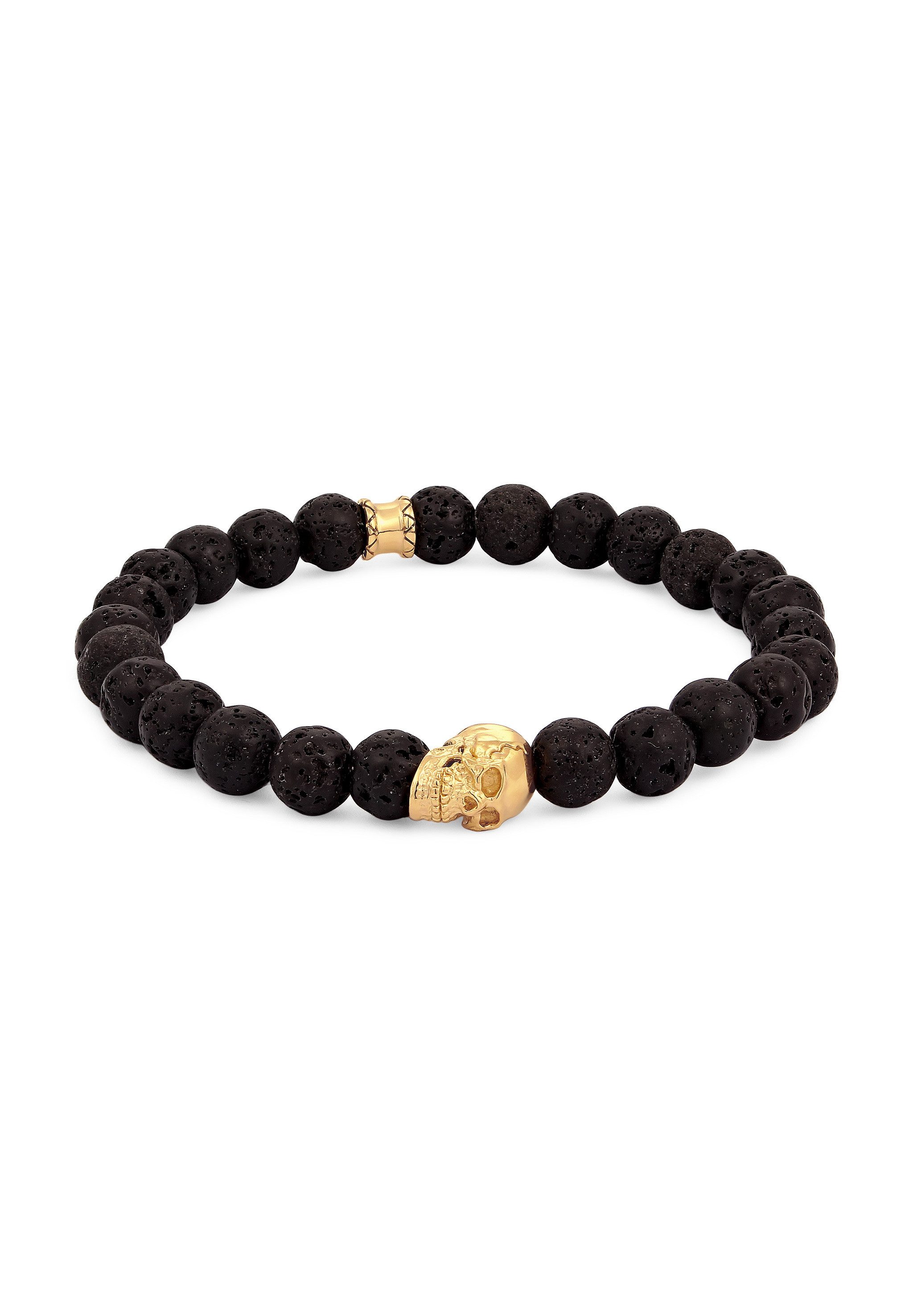 Bead-Armband-Set Herren Totenkopf Lava Stein Perlen 925 Silber