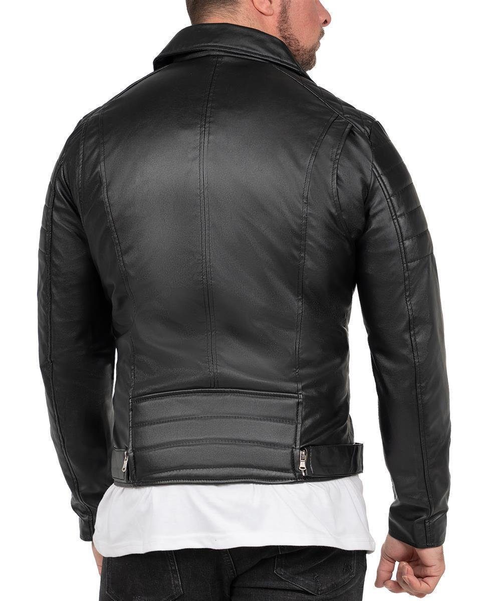 Reichstadt Bikerjacke Herren mit ECHTLEDER RS003LUX und Jacke (1-St) Steppmuster Gürtel