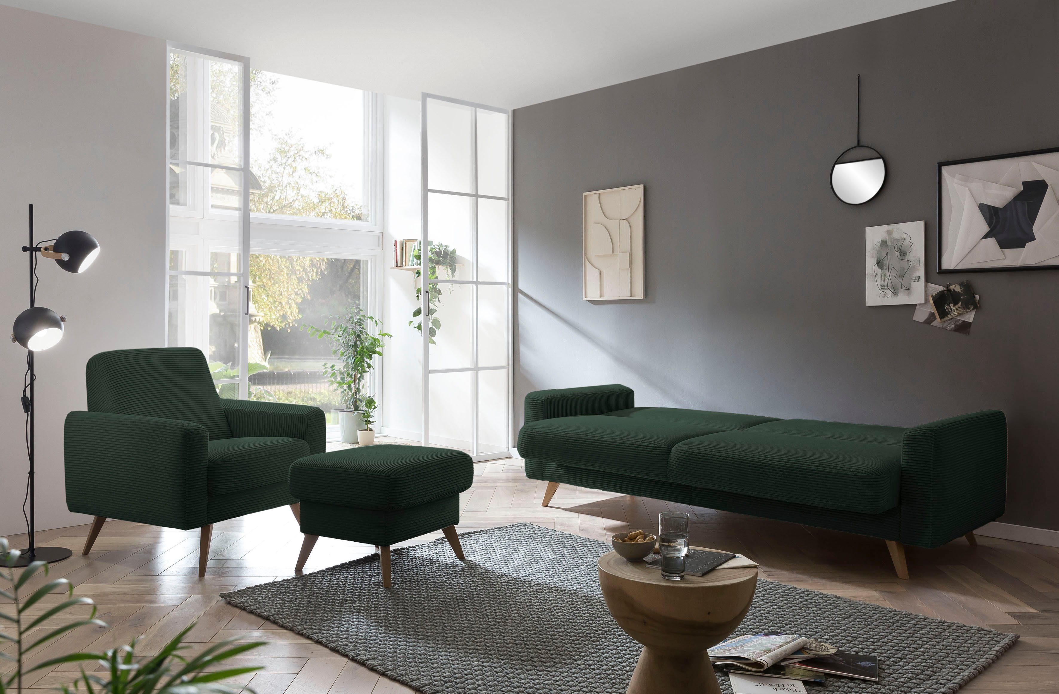 exxpo - sofa fashion 3-Sitzer Bettkasten und Inklusive pine Samso, Bettfunktion