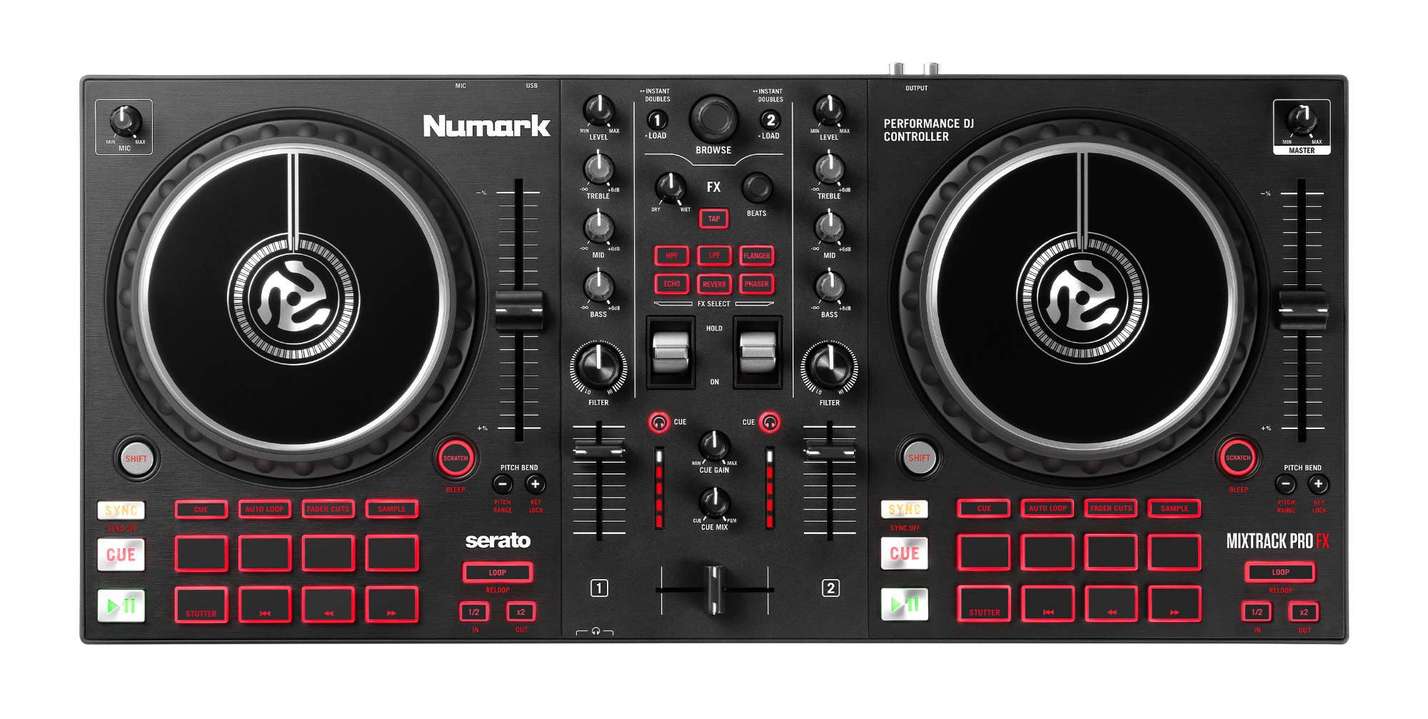 Numark DJ Controller Mixtrack Pro FX - 2-Deck-Controller mit Effektpaddeln, inkl. Download für Serato DJ Lite & Prime Loops Remix Tool Kit