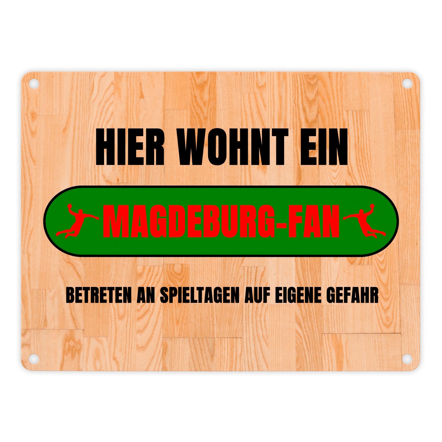 speecheese Metallschild Hier wohnt ein Magdeburg Fan Metallschild in 15x20 cm mit Motiv