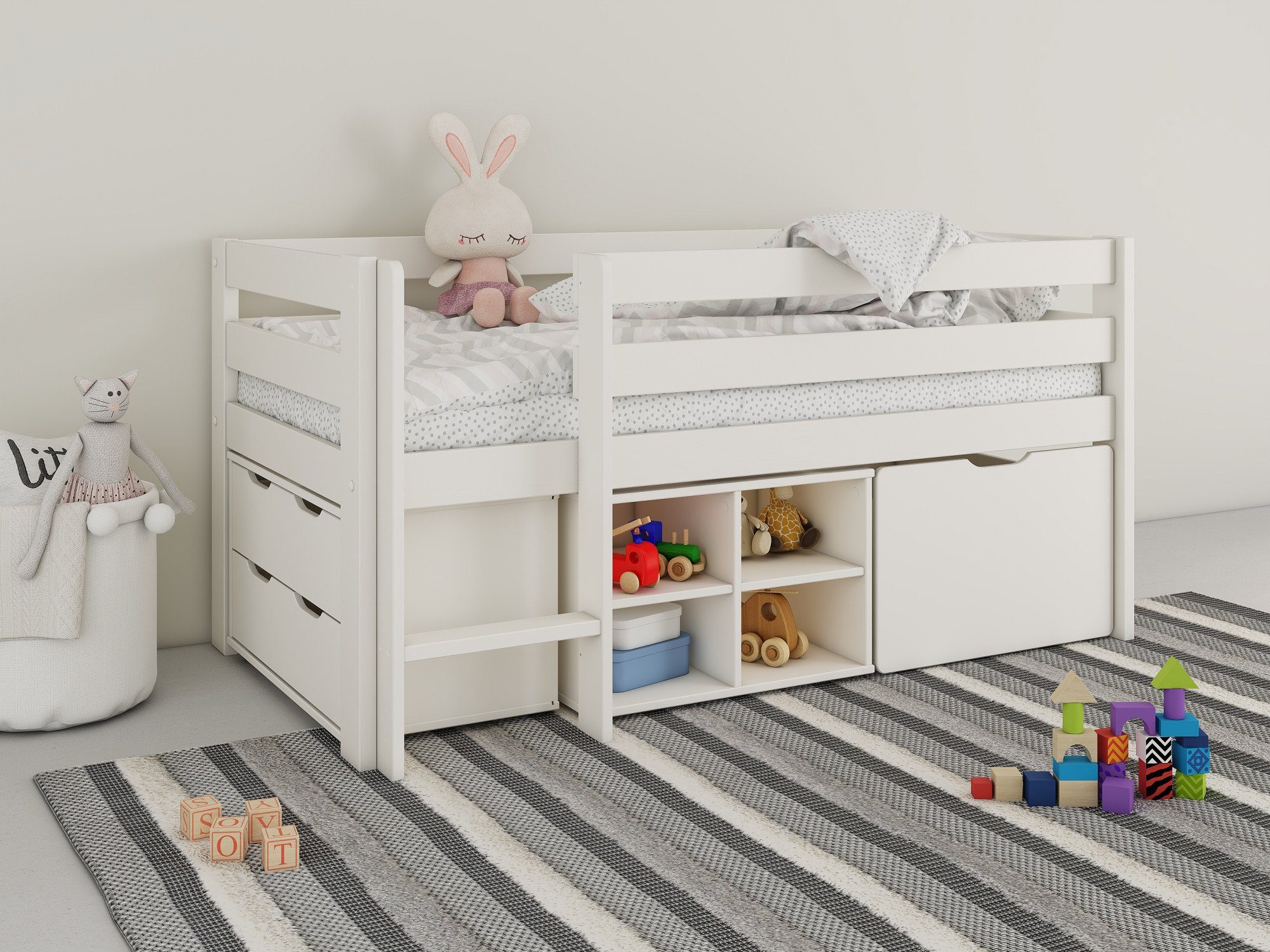 Lüttenhütt children's bed "Tide", mid-sleeper, certified solid wood, made of solid pine, FSC® certified