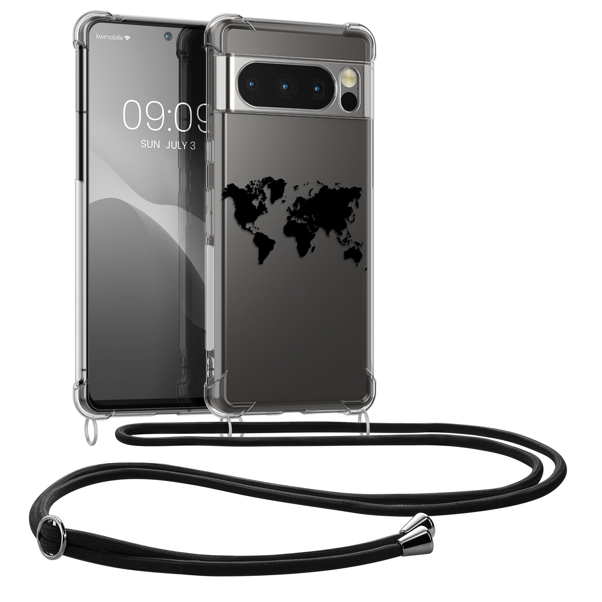 kwmobile Etui Hülle für Google Pixel 8 Pro, Silikon Handyhülle mit Kette - Handykette Handyband