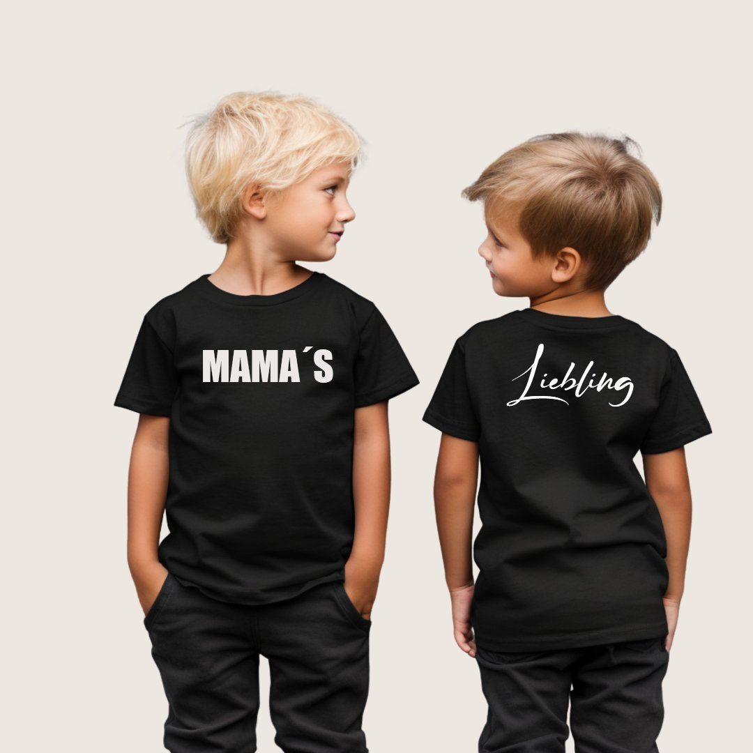 Lounis Print-Shirt Mamas Liebling - Papas Liebling - Kinder T-Shirt - Shirt mit Spruch Druck Vorder- und Rückseite Mamas Liebling - Schwarz