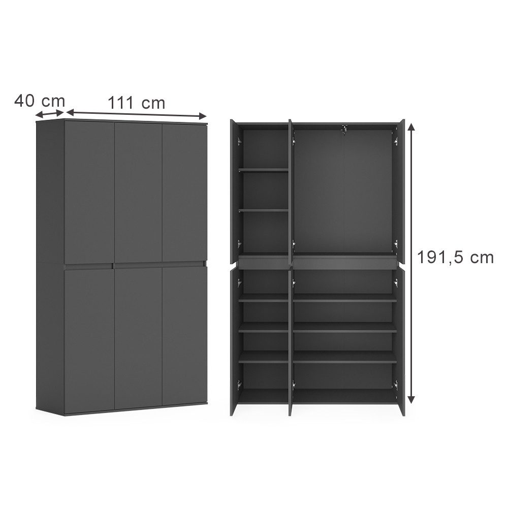 Vicco Kleiderschrank Claus, Anthrazit, 111 x 191.5 cm mit 6 Türen günstig online kaufen