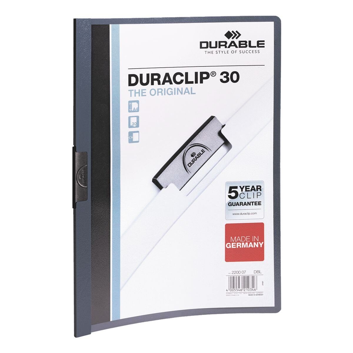 Blatt 30, Format bis DURABLE 30 Duraclip DIN Klemmfunktion, A4, dunkelblau mit Hefter