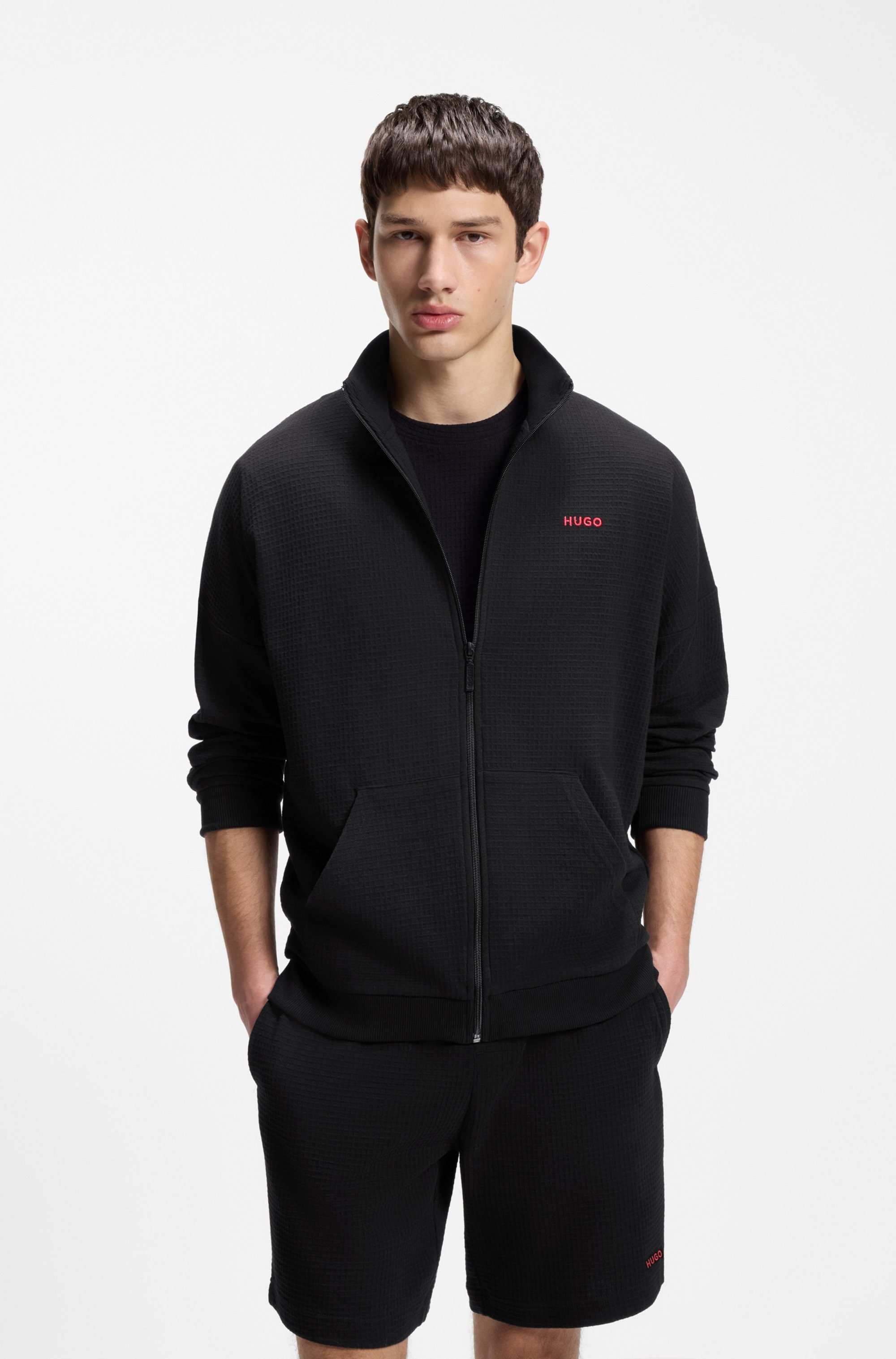 HUGO Sweatjacke mit Stehkragen, mit feiner Struktur