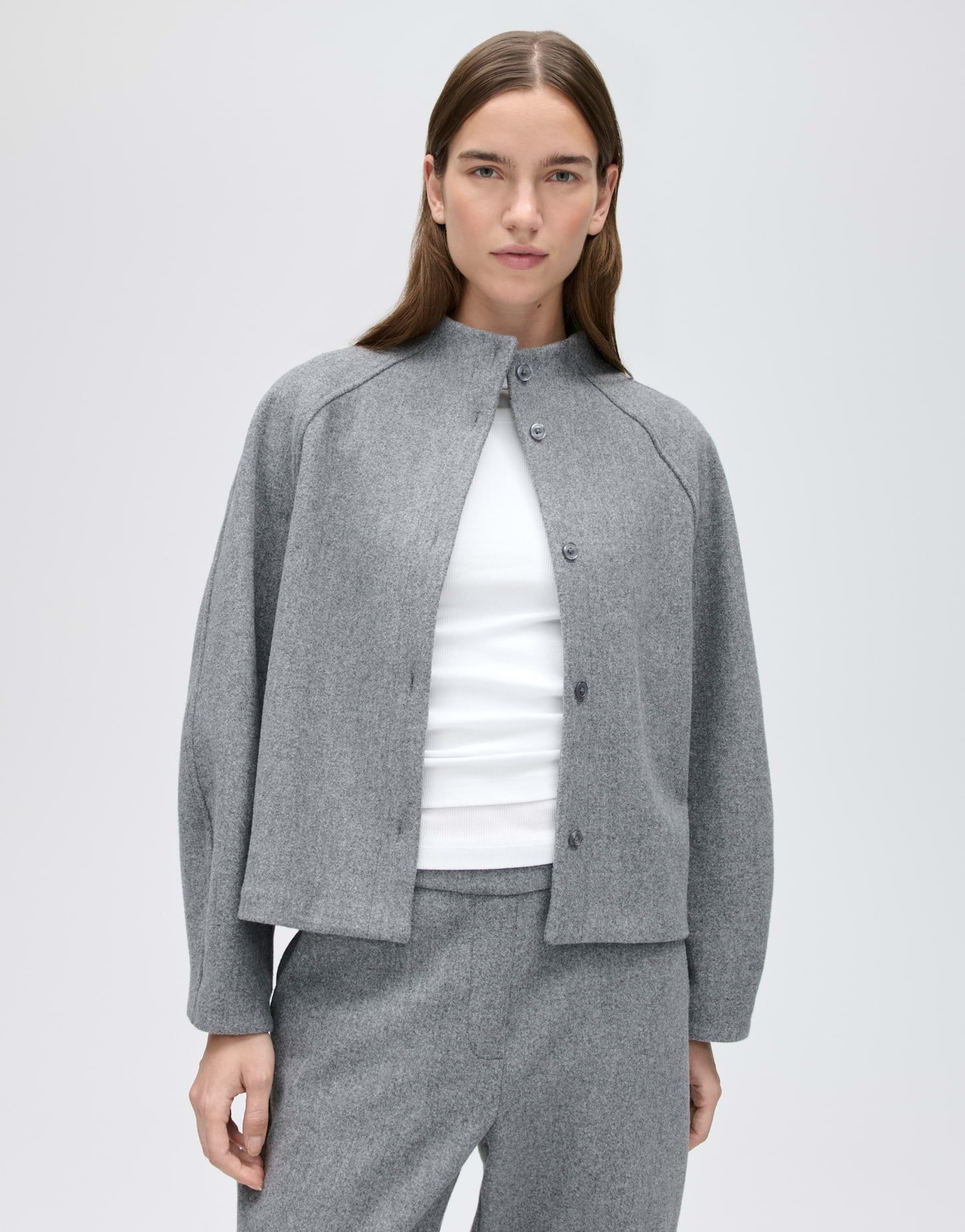 OPUS Jackenblazer Jacozy club aus Sweatware mit Mélange-Effekt Lockere College-Silhouette mit Raglanärmeln und weicher Mélange-Optik