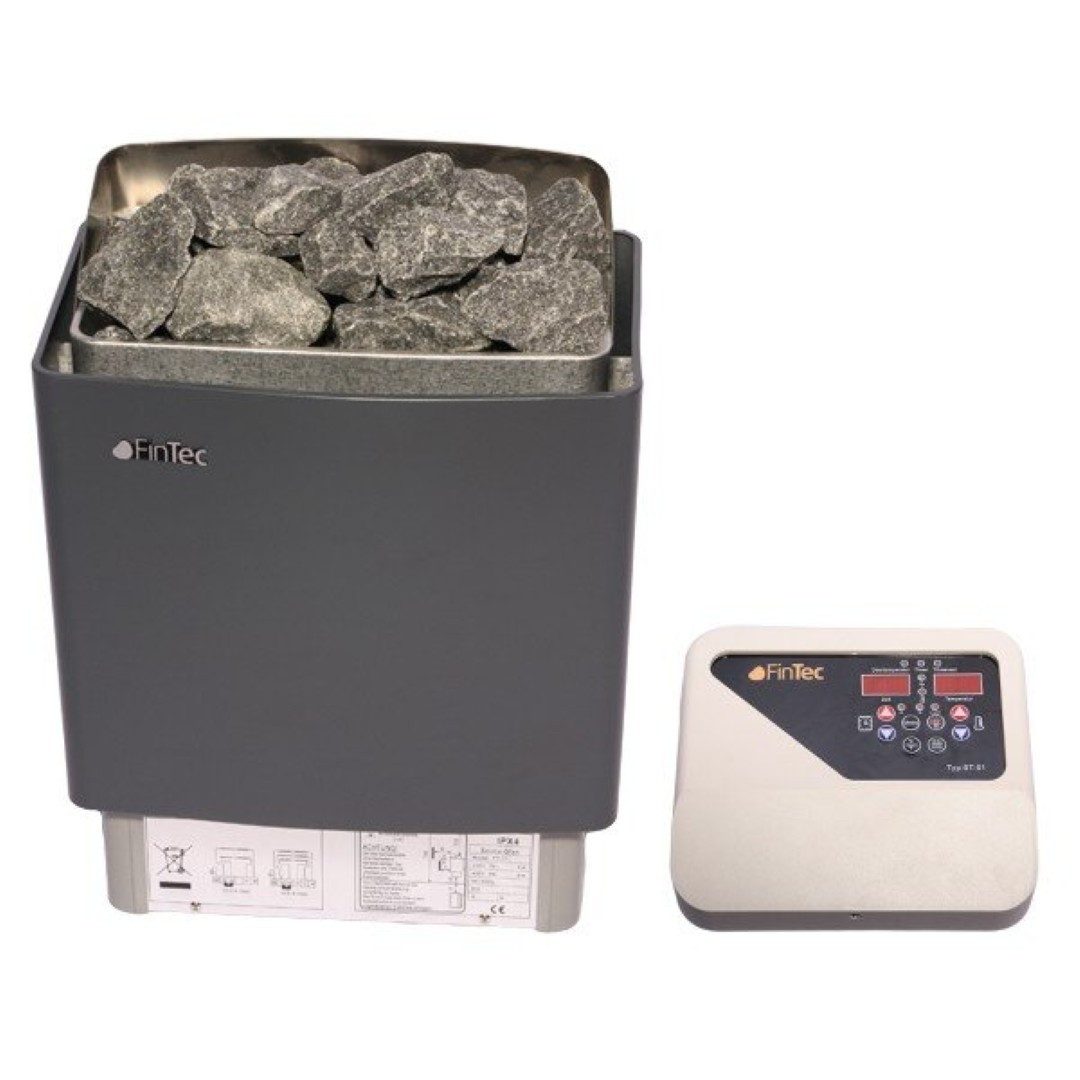 FinTec Saunaofen FinTec Irmina pulverbeschichtet Elektro-Saunaofen 6,0 kW, 6 kW, Integrierte Steuerung, Elektrisches Heizen; Gleichmäßige Wärmeverteilung; Aufgussbetrieb