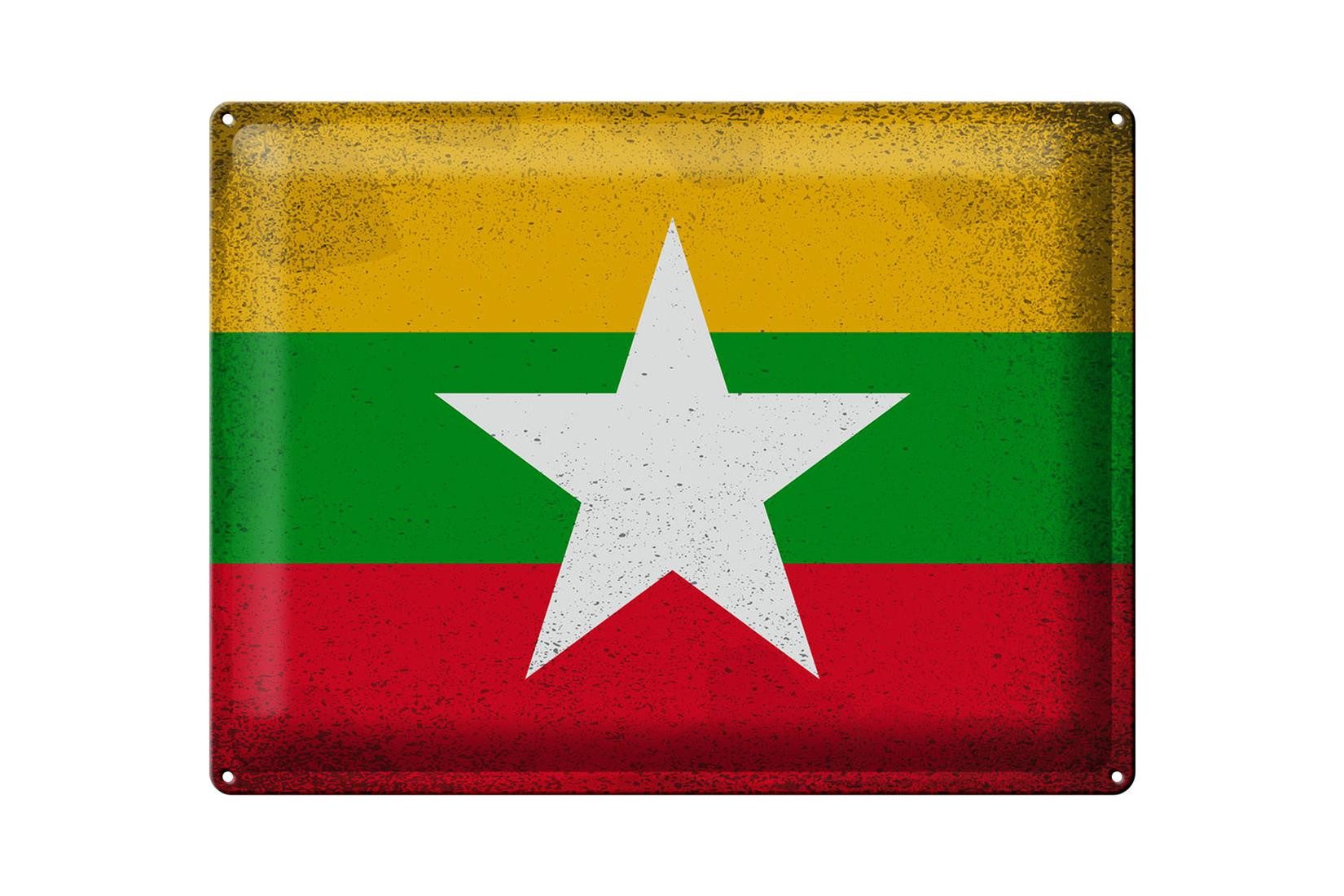 Metallschild Flagge Myanmar 40x30cm Flag of Myanmar Vintage