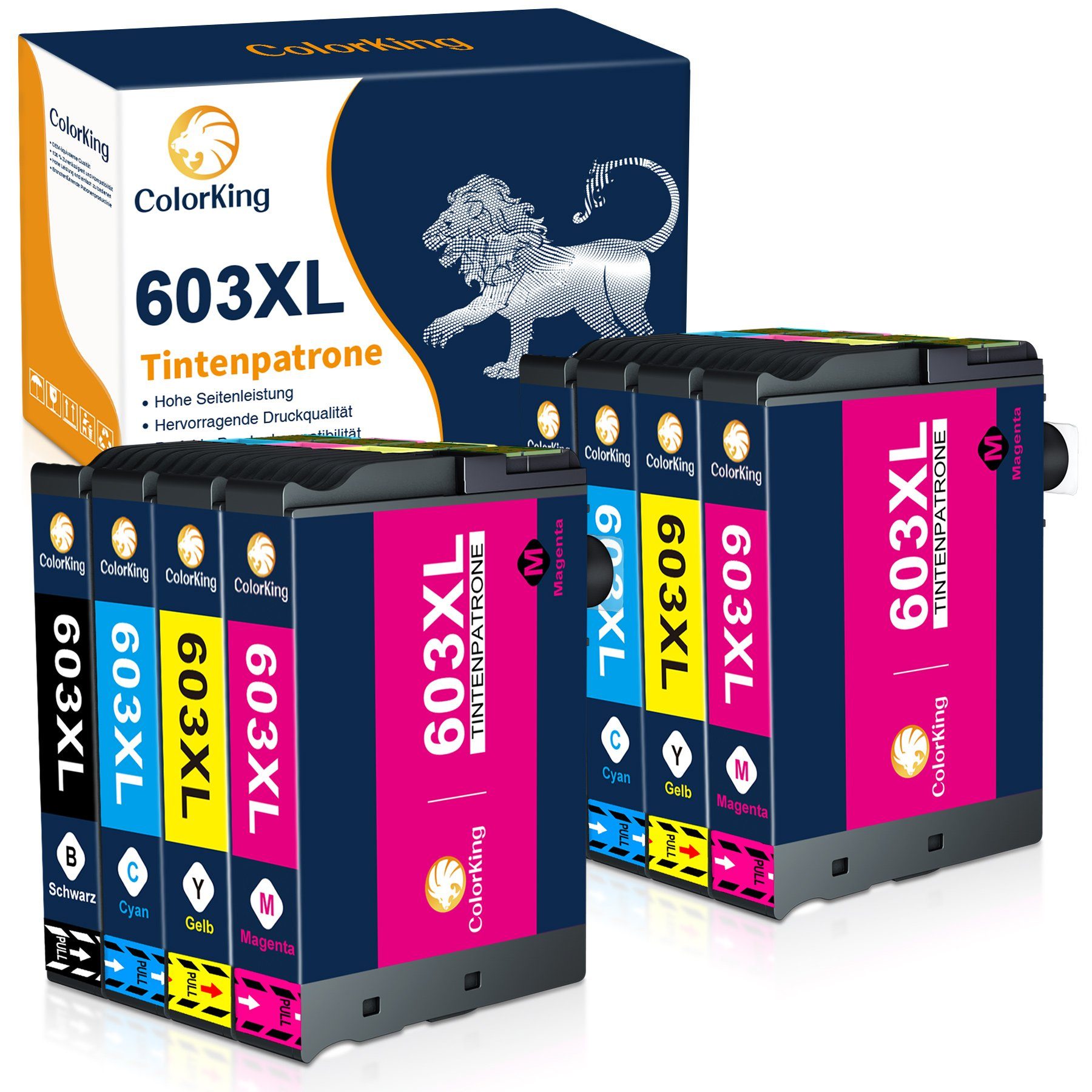 ColorKing 603XL multipack Tintenpatrone (Ersatz für Workforce WF-2835 2850 2830 2810) 2* Schwarz, 2* Cyan, 2* Magenta, 2* Gelb (8er Set) | Tintenpatronen