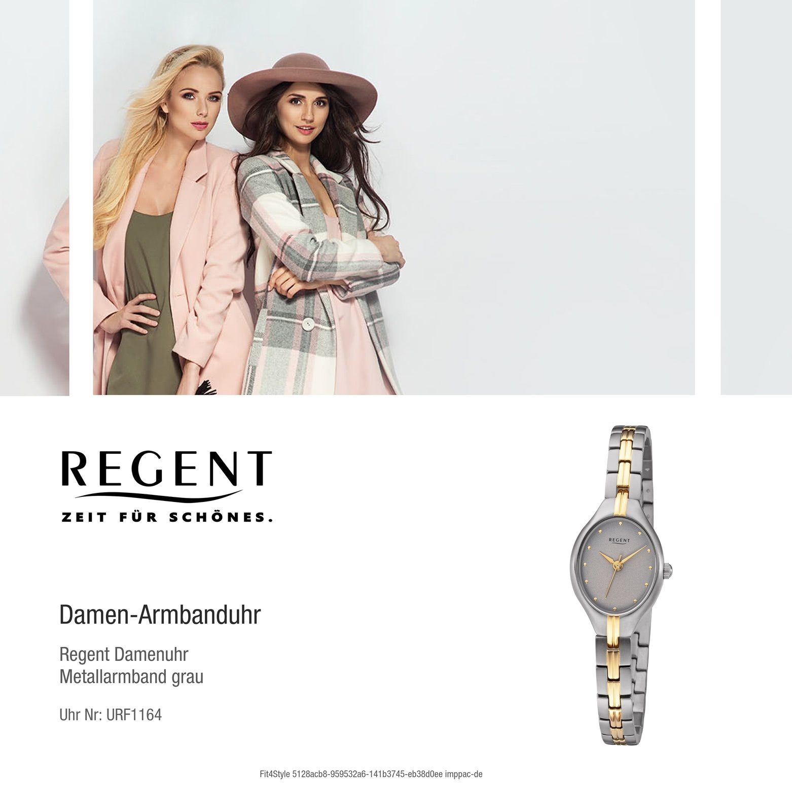 Regent Quarzuhr Damen Uhr mittel Metallarmband (ca. 35mm), oval, Regent Armbanduhr Metall Quarz, Damen F-1164