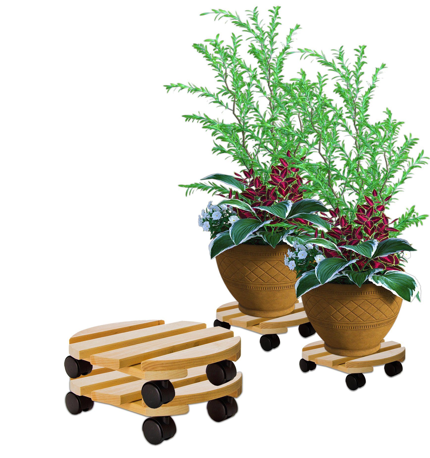 BigDean Blumentopfuntersetzer Pflanzenroller rund Buchenholz Holz 30cm 120K günstig online kaufen