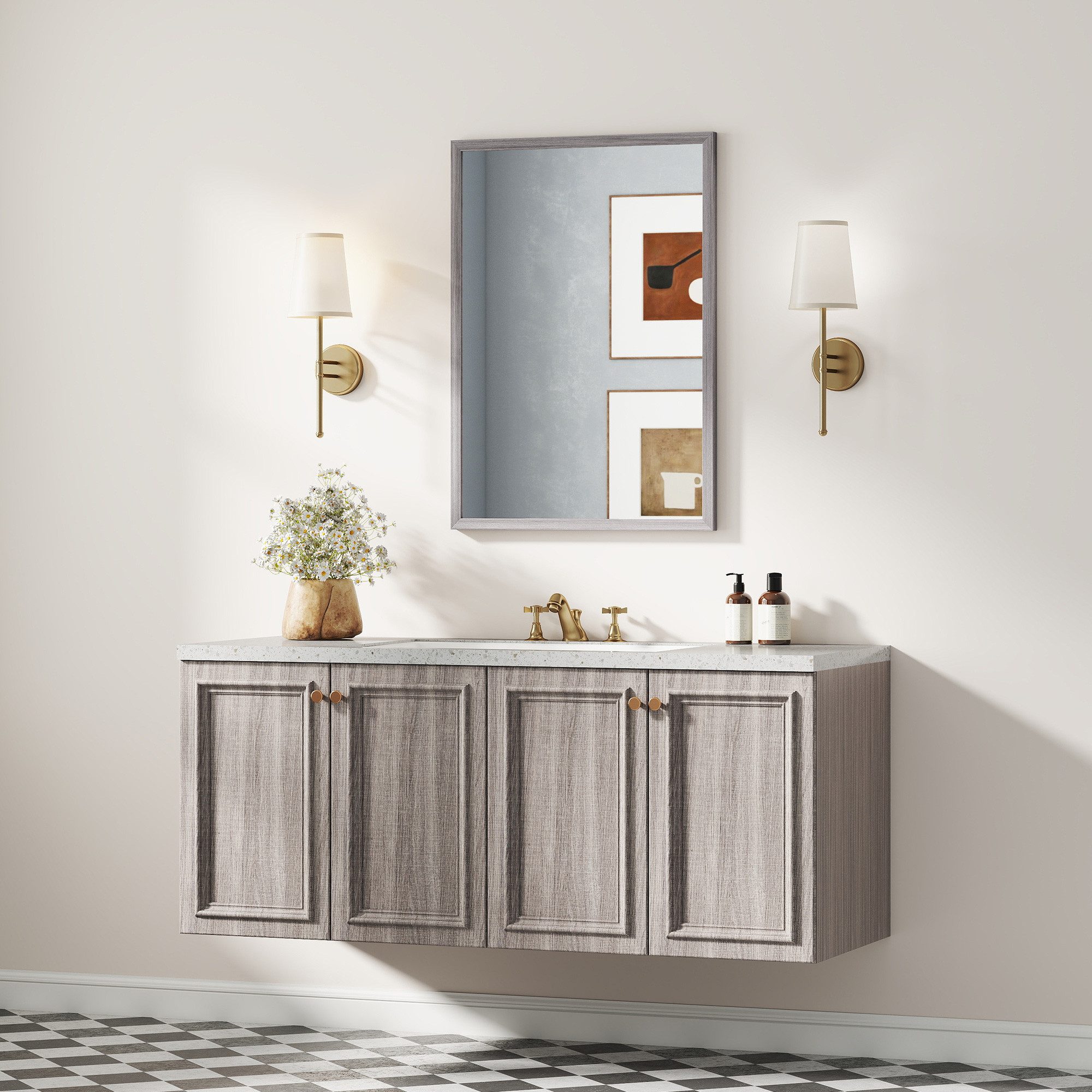 HOMCOM Wandspiegel Rechteckig Spiegel Dekorativ 50 x 70 cm (Badezimmerspiegel, 1-St., Dekorativer Hängespiegel), für Schlafzimmer Badezimmer Wohnzimmer Flur Grau