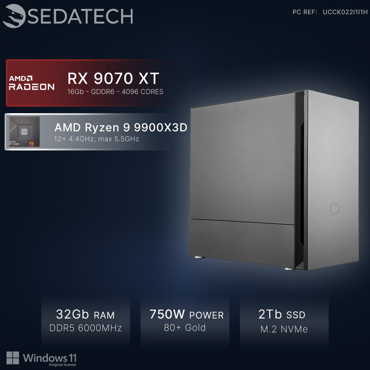 Sedatech UCCK022I1I1HF - Gaming-PC (AMD Ryzen 9 9900X3D 12x 4.4GHz (max 5.5GHz), Radeon RX 9070 XT 16GB, 32 GB RAM, 2000 GB SSD, Wlan 6E)