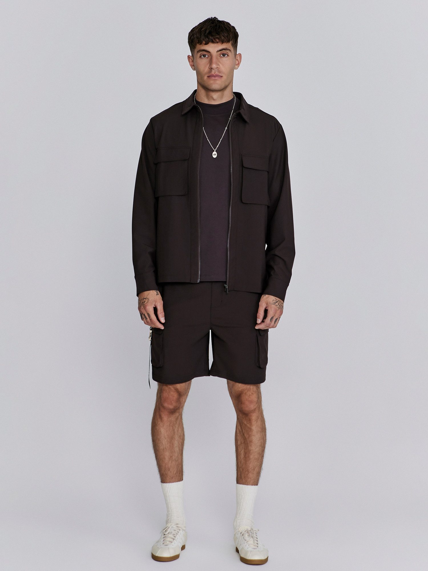 Siksilk Langarmhemd SikSilk Herren Braunes Full Zip Overshirt