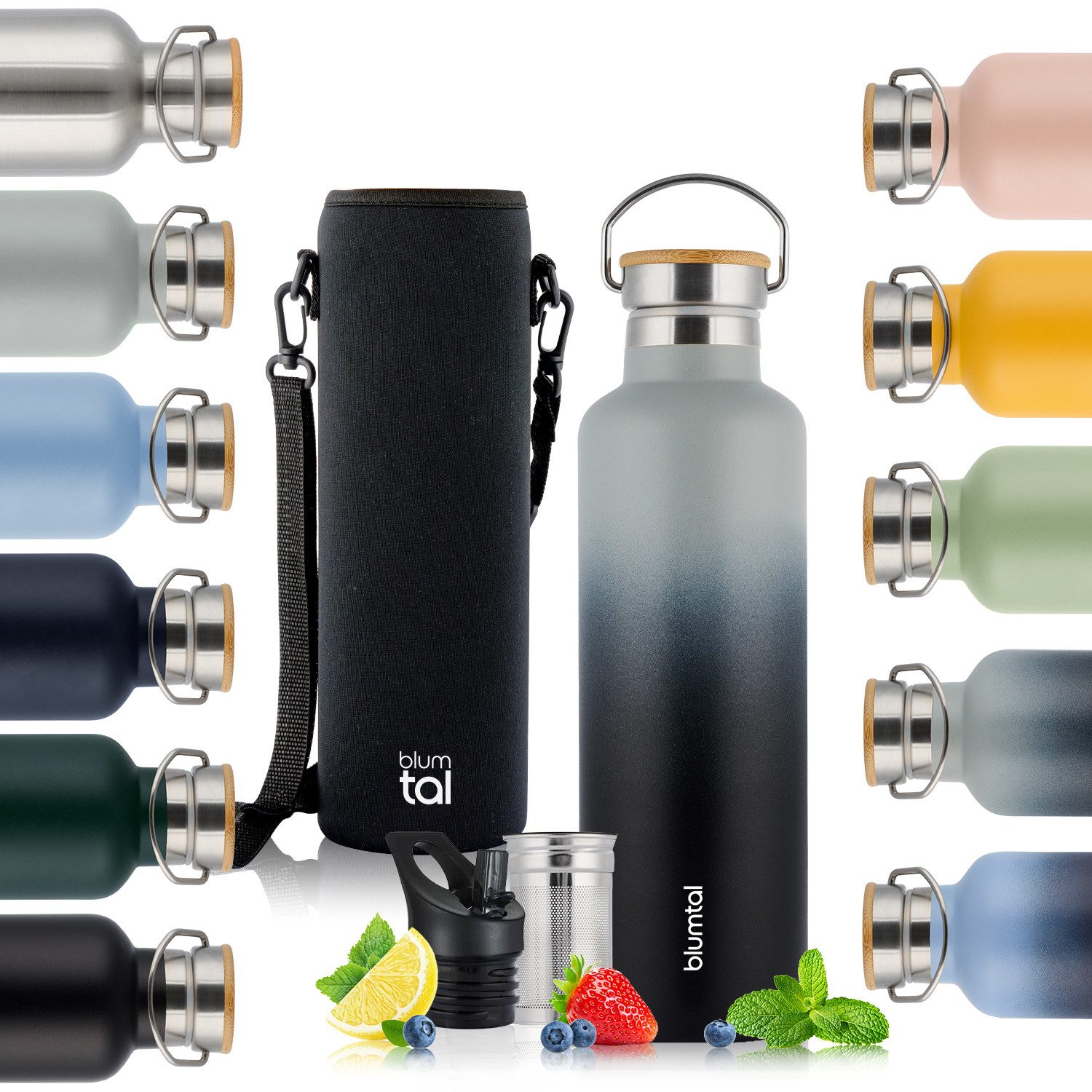 Blumtal Thermoflasche Thermosflasche 1L - doppelwandige Flasche Edelstahl 1L - BPA frei