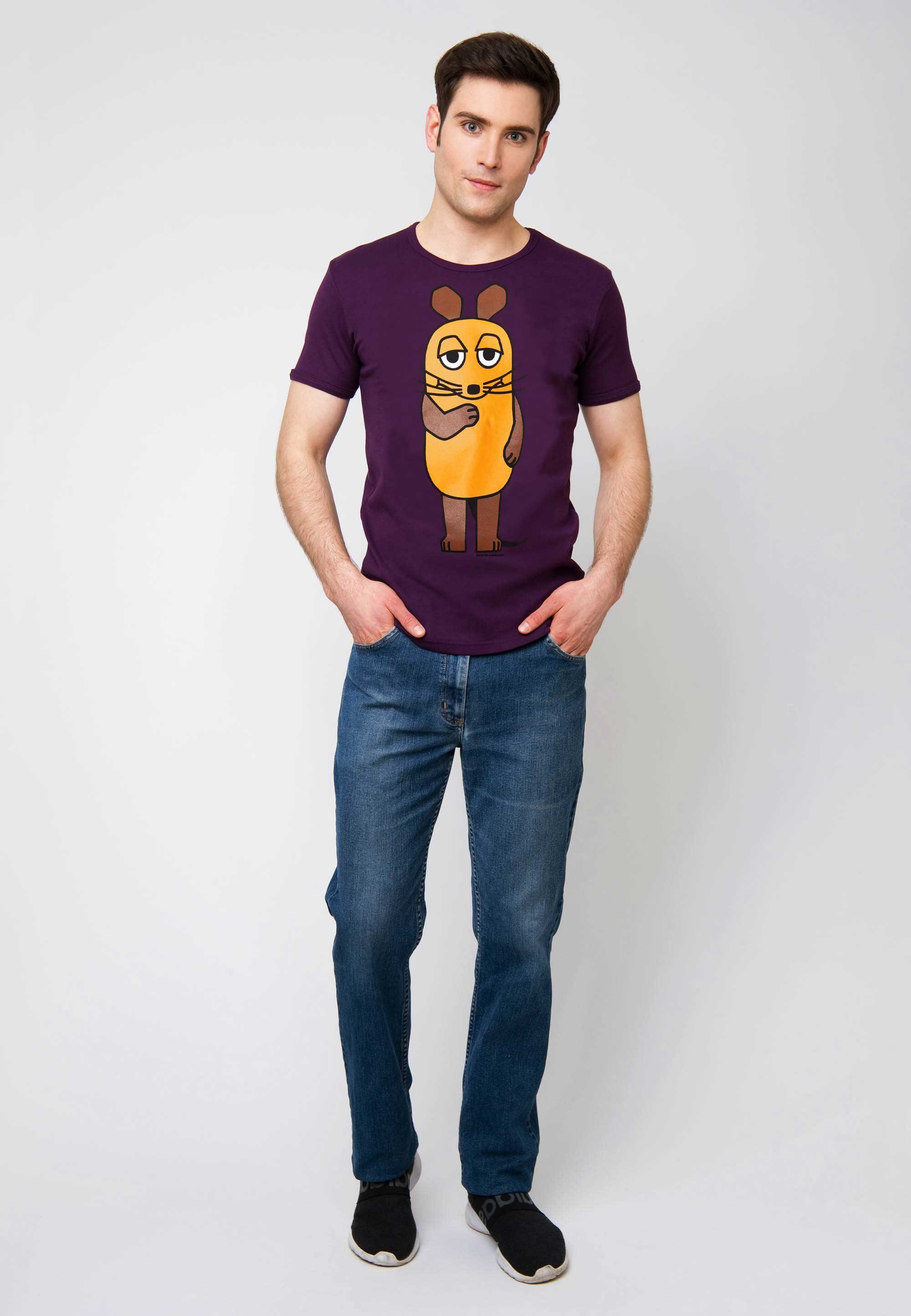 T-Shirt mit Sendung lizenziertem LOGOSHIRT Die der mit Maus violett Originaldesign