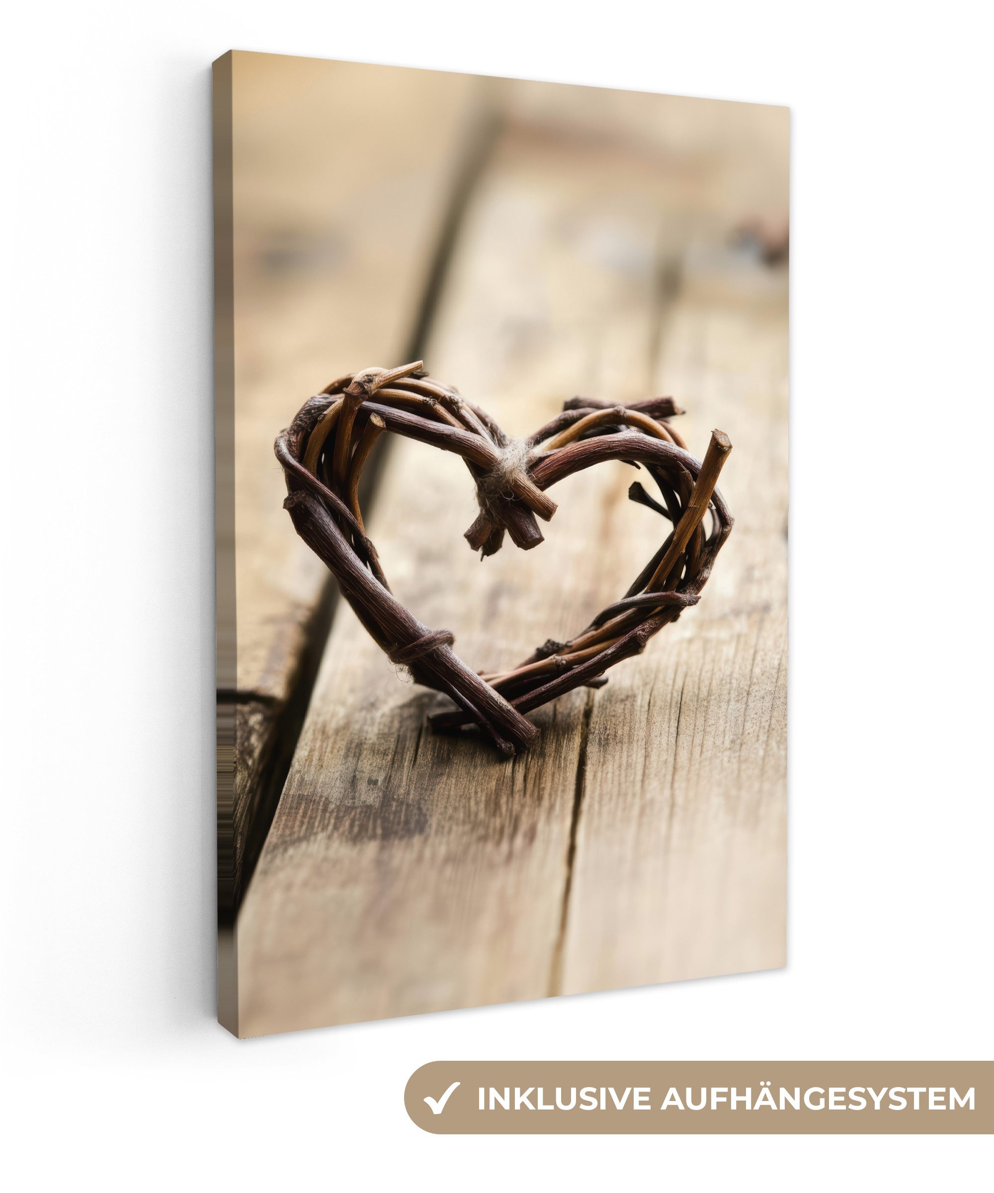 OneMillionCanvasses® Leinwandbild Herz - Holz - Natur - Äste - Braun, Fotod günstig online kaufen
