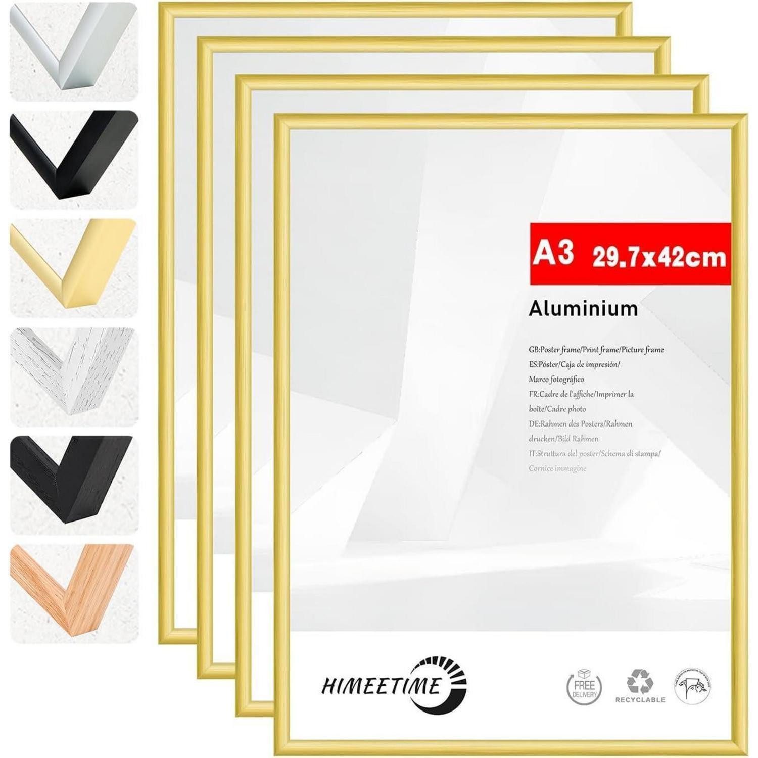 LuxusKollektion Bilderrahmen-Set Bilderrahmen A3 Metallrahmen Alu Gold A3(29,7x42cm) 4x