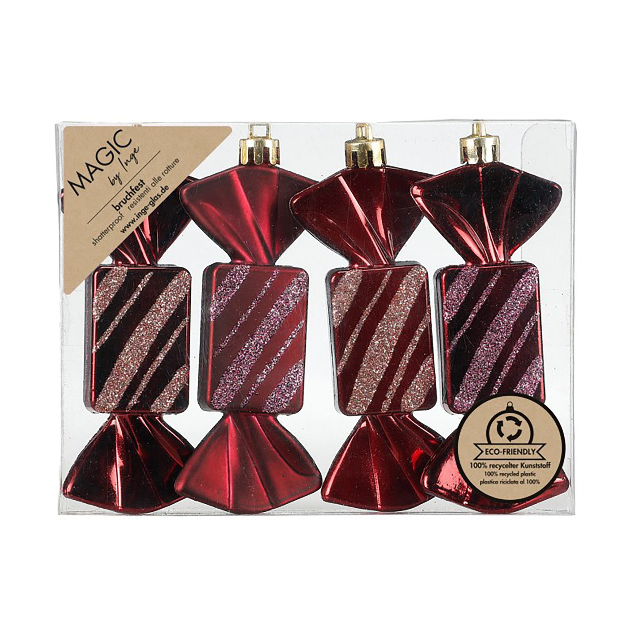 MAGIC by Inge Christbaumschmuck, Christbaumschmuck Bonbons 10,5cm Kunststoff 4er Set - Bordeaux Red